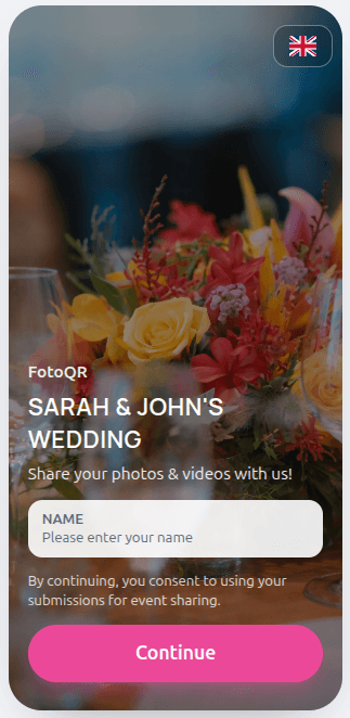 FotoQR event welcome screen preview